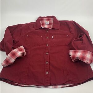 Carhartt Women's Maroon Burgundy Canvas Utility Jacket Size XXL Plaid Lined EUC